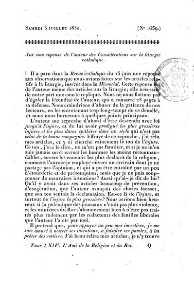 L'ami de la religion et du roi journal ecclesiastique, politique et litteraire