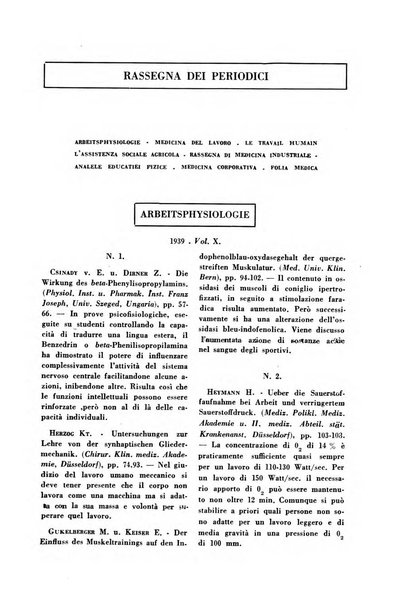 Lavoro umano rivista mensile di fisiologia, patologia e clinica del lavoro