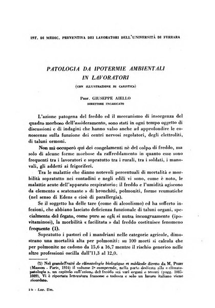 Lavoro umano rivista mensile di fisiologia, patologia e clinica del lavoro