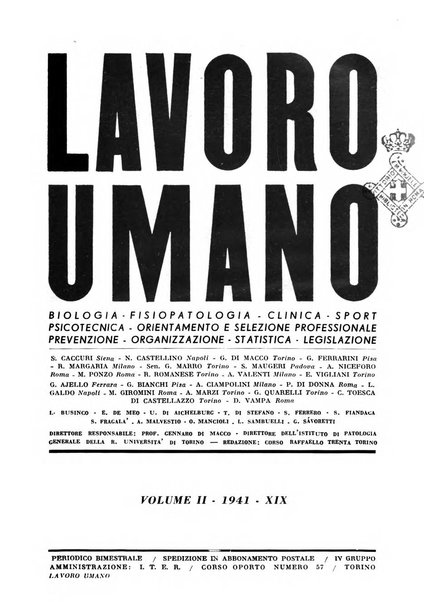 Lavoro umano rivista mensile di fisiologia, patologia e clinica del lavoro