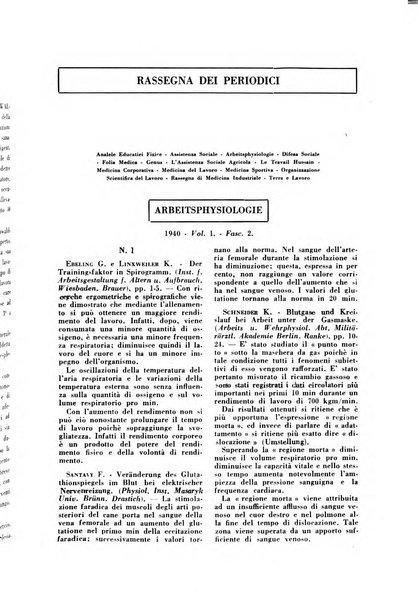 Lavoro umano rivista mensile di fisiologia, patologia e clinica del lavoro