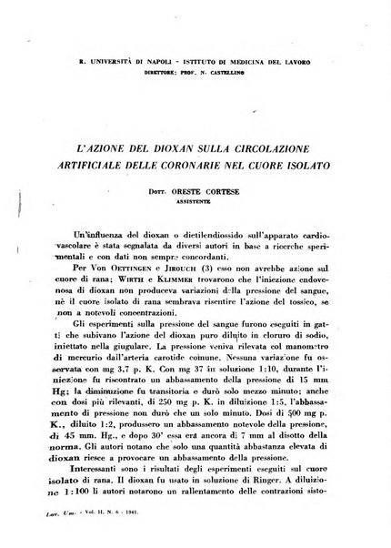 Lavoro umano rivista mensile di fisiologia, patologia e clinica del lavoro