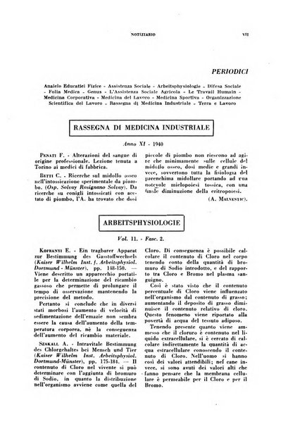 Lavoro umano rivista mensile di fisiologia, patologia e clinica del lavoro