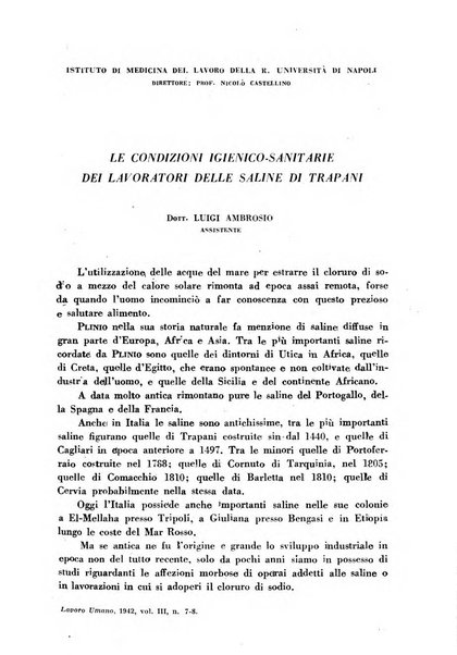 Lavoro umano rivista mensile di fisiologia, patologia e clinica del lavoro