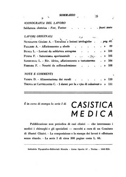 Lavoro umano rivista mensile di fisiologia, patologia e clinica del lavoro