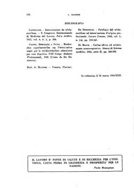 Lavoro umano rivista mensile di fisiologia, patologia e clinica del lavoro