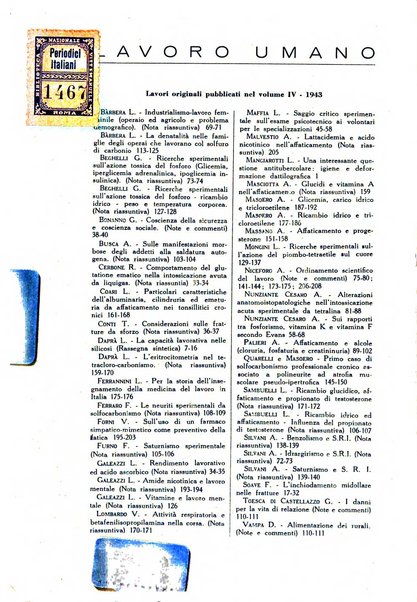 Lavoro umano rivista mensile di fisiologia, patologia e clinica del lavoro