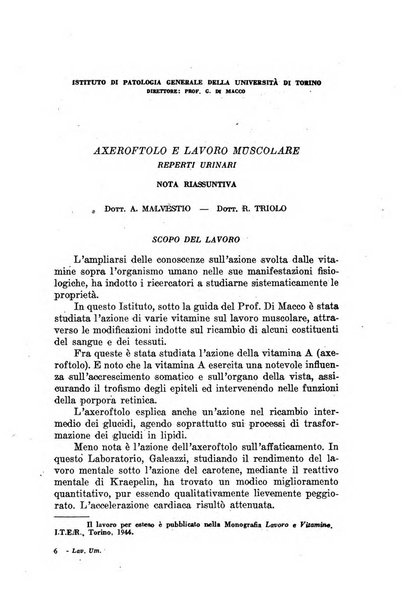 Lavoro umano rivista mensile di fisiologia, patologia e clinica del lavoro