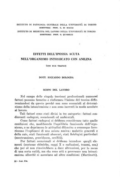 Lavoro umano rivista mensile di fisiologia, patologia e clinica del lavoro