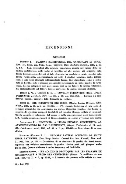 Lavoro umano rivista mensile di fisiologia, patologia e clinica del lavoro