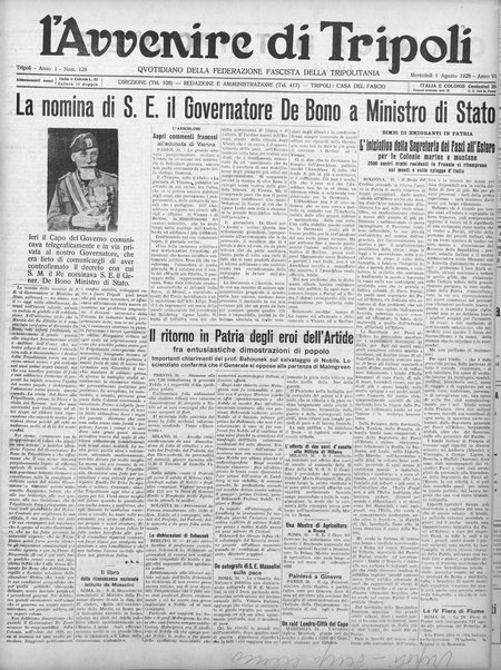 L'avvenire di Tripoli : quotidiano della Federazione fascista della tripolitania