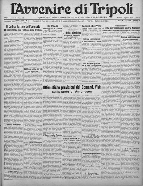 L'avvenire di Tripoli : quotidiano della Federazione fascista della tripolitania