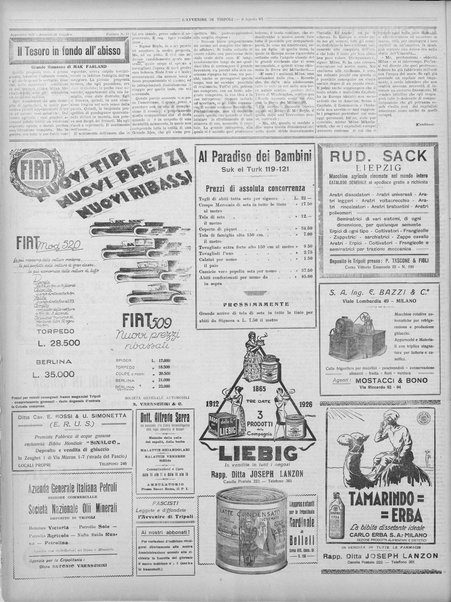 L'avvenire di Tripoli : quotidiano della Federazione fascista della tripolitania