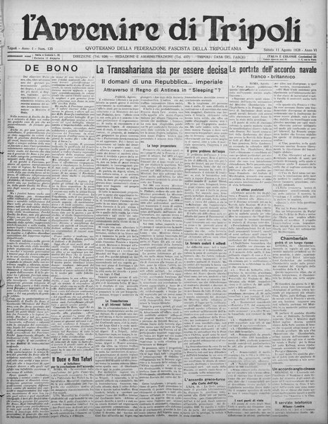 L'avvenire di Tripoli : quotidiano della Federazione fascista della tripolitania