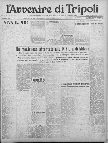 L'avvenire di Tripoli : quotidiano della Federazione fascista della tripolitania