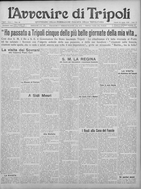 L'avvenire di Tripoli : quotidiano della Federazione fascista della tripolitania