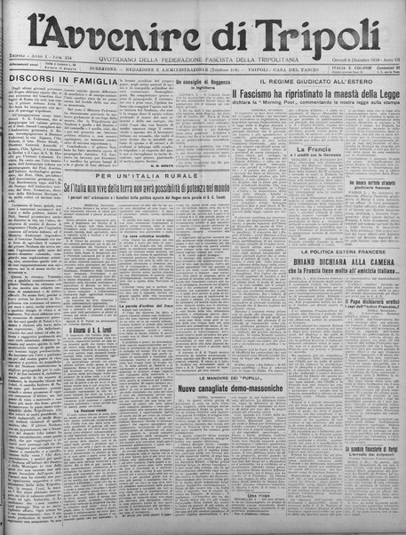 L'avvenire di Tripoli : quotidiano della Federazione fascista della tripolitania