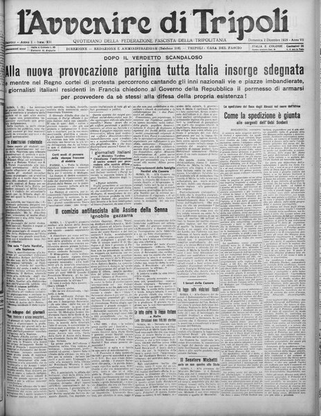 L'avvenire di Tripoli : quotidiano della Federazione fascista della tripolitania