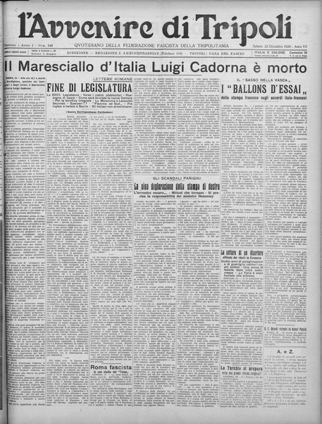 L'avvenire di Tripoli : quotidiano della Federazione fascista della tripolitania