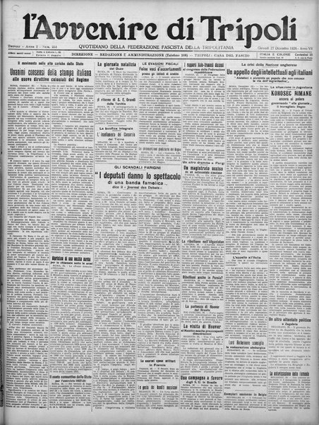 L'avvenire di Tripoli : quotidiano della Federazione fascista della tripolitania