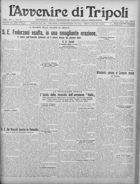 L'avvenire di Tripoli : quotidiano della Federazione fascista della tripolitania