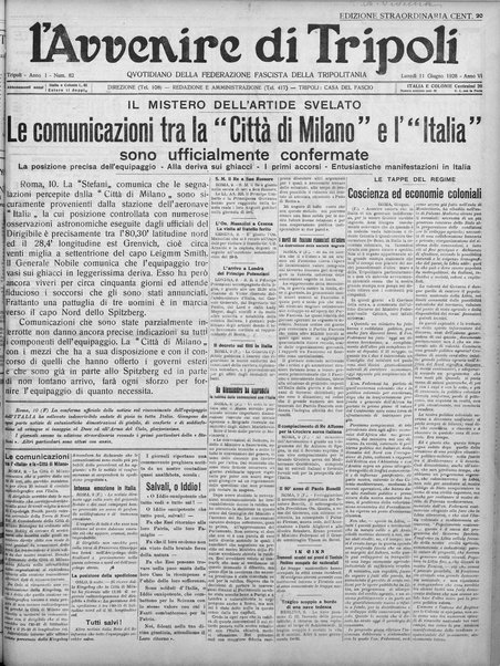 L'avvenire di Tripoli : quotidiano della Federazione fascista della tripolitania