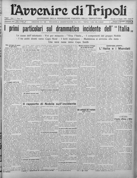 L'avvenire di Tripoli : quotidiano della Federazione fascista della tripolitania