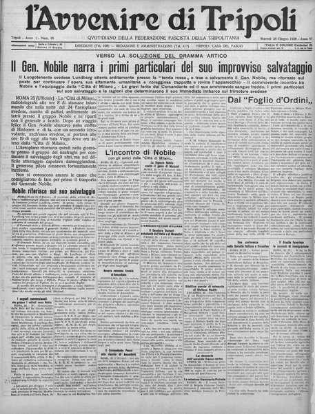 L'avvenire di Tripoli : quotidiano della Federazione fascista della tripolitania