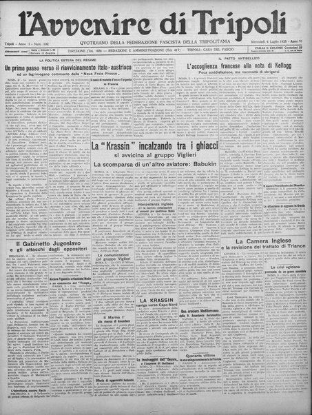 L'avvenire di Tripoli : quotidiano della Federazione fascista della tripolitania