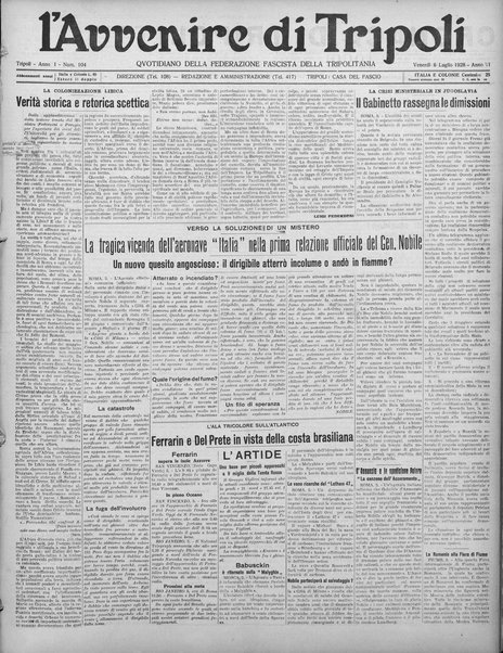 L'avvenire di Tripoli : quotidiano della Federazione fascista della tripolitania