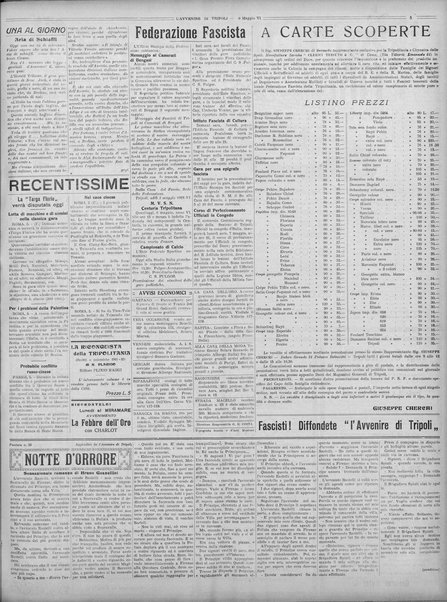 L'avvenire di Tripoli : quotidiano della Federazione fascista della tripolitania