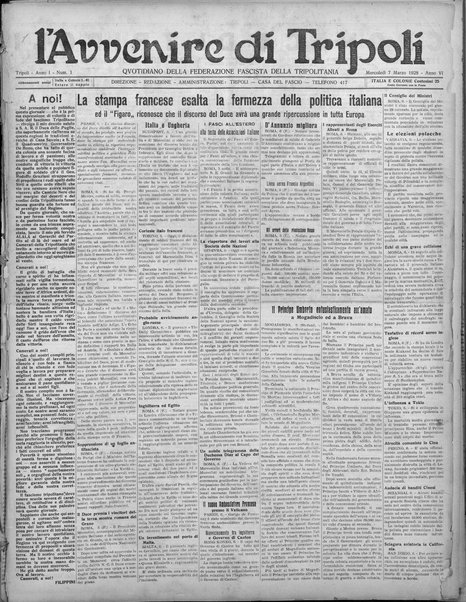 L'avvenire di Tripoli : quotidiano della Federazione fascista della tripolitania