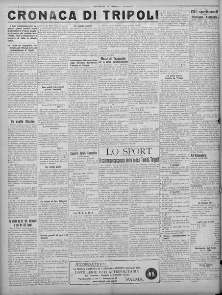 L'avvenire di Tripoli : quotidiano della Federazione fascista della tripolitania