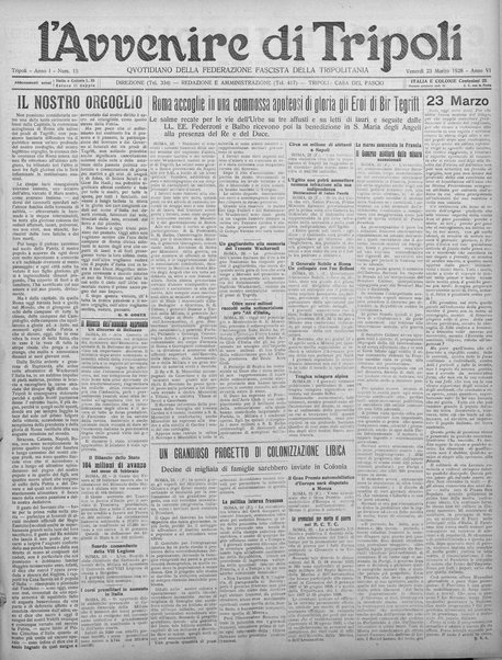 L'avvenire di Tripoli : quotidiano della Federazione fascista della tripolitania