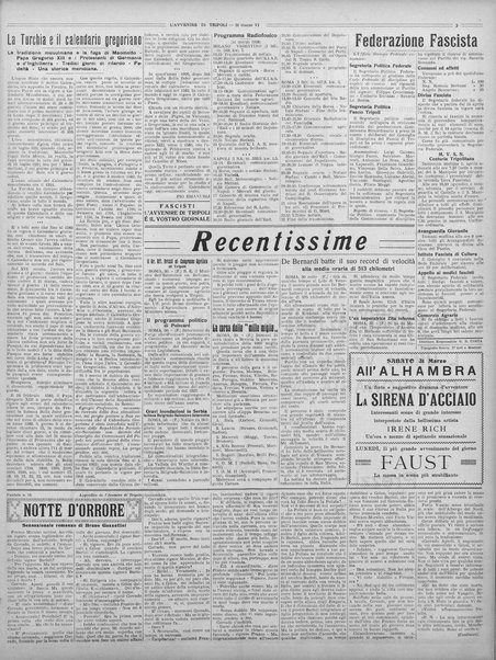L'avvenire di Tripoli : quotidiano della Federazione fascista della tripolitania