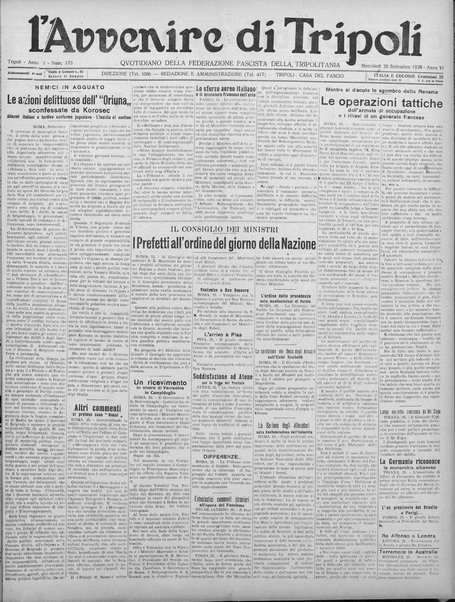L'avvenire di Tripoli : quotidiano della Federazione fascista della tripolitania