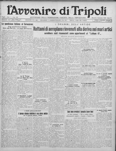 L'avvenire di Tripoli : quotidiano della Federazione fascista della tripolitania