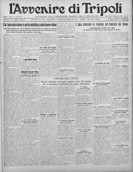 L'avvenire di Tripoli : quotidiano della Federazione fascista della tripolitania