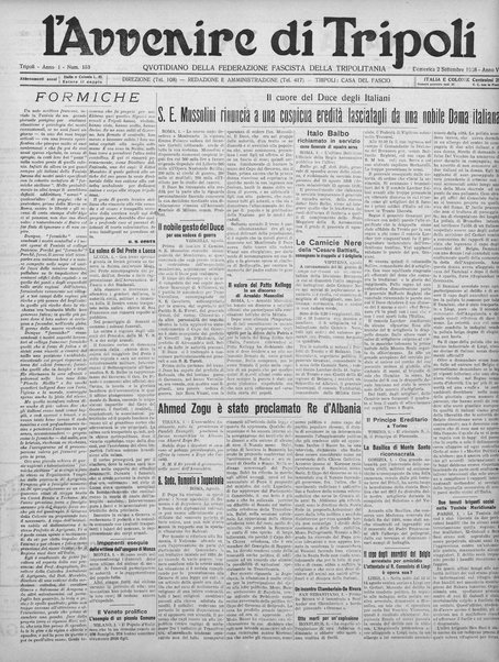 L'avvenire di Tripoli : quotidiano della Federazione fascista della tripolitania