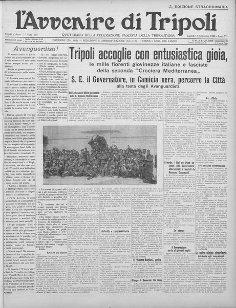 L'avvenire di Tripoli : quotidiano della Federazione fascista della tripolitania