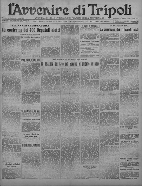 L'avvenire di Tripoli : quotidiano della Federazione fascista della tripolitania