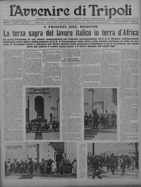 L'avvenire di Tripoli : quotidiano della Federazione fascista della tripolitania