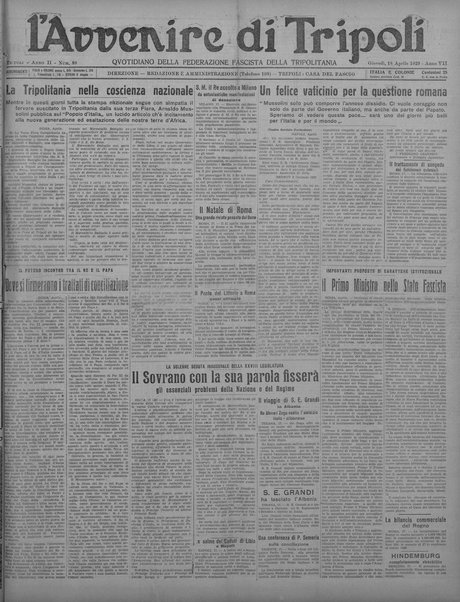 L'avvenire di Tripoli : quotidiano della Federazione fascista della tripolitania