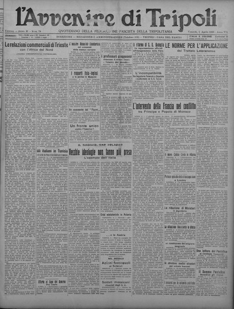L'avvenire di Tripoli : quotidiano della Federazione fascista della tripolitania