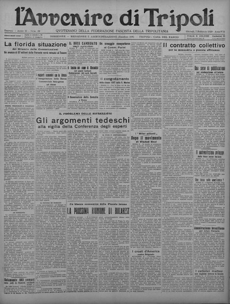 L'avvenire di Tripoli : quotidiano della Federazione fascista della tripolitania