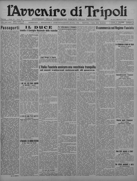 L'avvenire di Tripoli : quotidiano della Federazione fascista della tripolitania