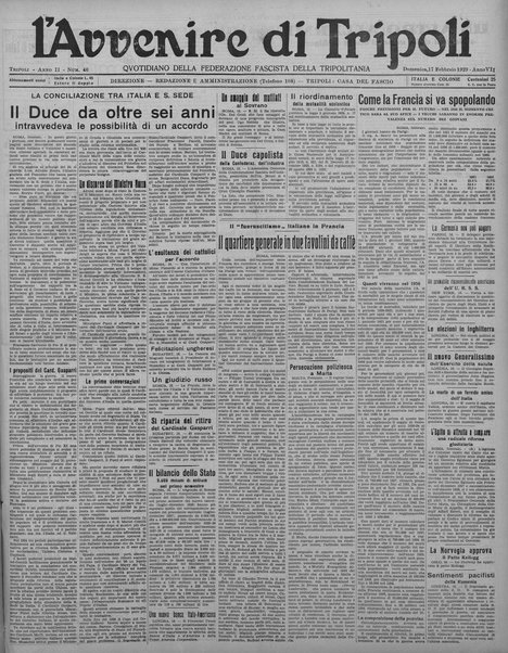L'avvenire di Tripoli : quotidiano della Federazione fascista della tripolitania