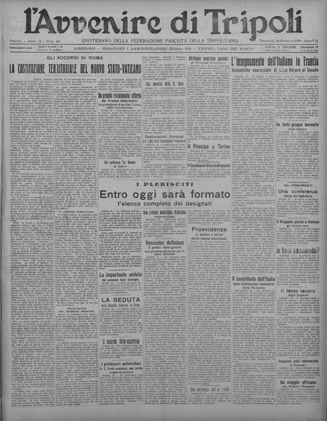 L'avvenire di Tripoli : quotidiano della Federazione fascista della tripolitania