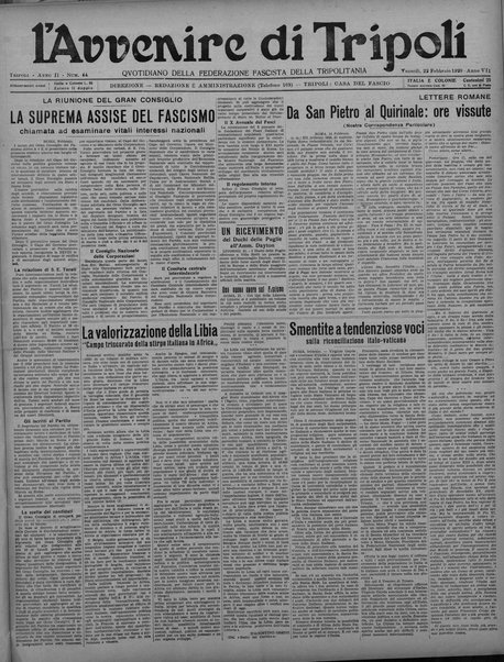 L'avvenire di Tripoli : quotidiano della Federazione fascista della tripolitania