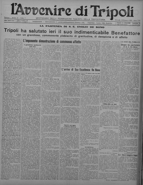 L'avvenire di Tripoli : quotidiano della Federazione fascista della tripolitania